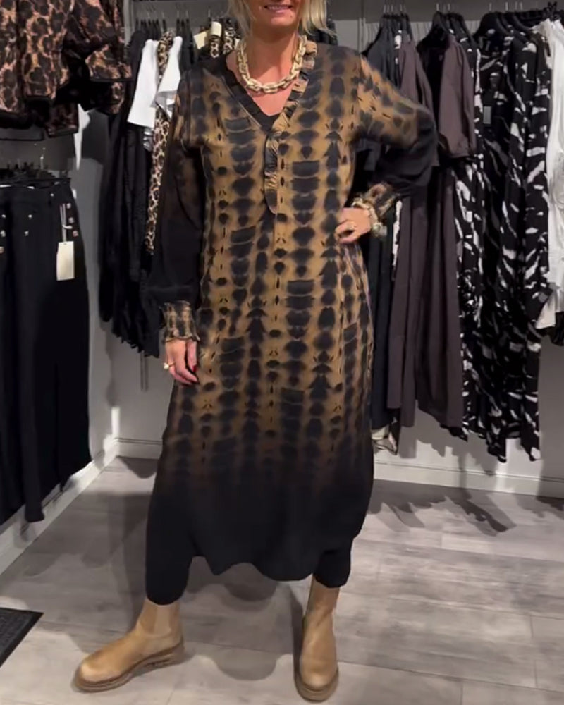 Else | Kjole med V-hals og lange ærmer i farveovergang