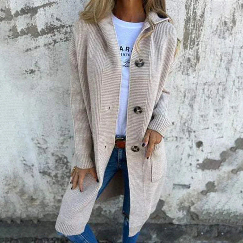 Adriana™ | Lang jakke med hætte og knapper