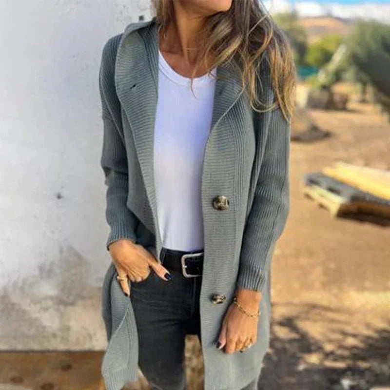 Adriana™ | Lang jakke med hætte og knapper