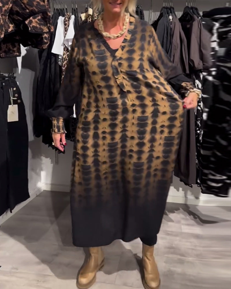 Else | Kjole med V-hals og lange ærmer i farveovergang