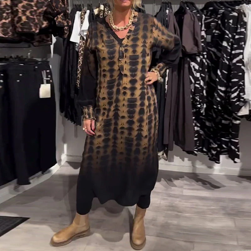 Else | Kjole med V-hals og lange ærmer i farveovergang